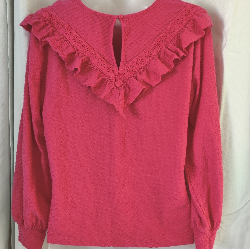 J.Crew Hot Pink Ruffle blouse - Picture 4 of 8